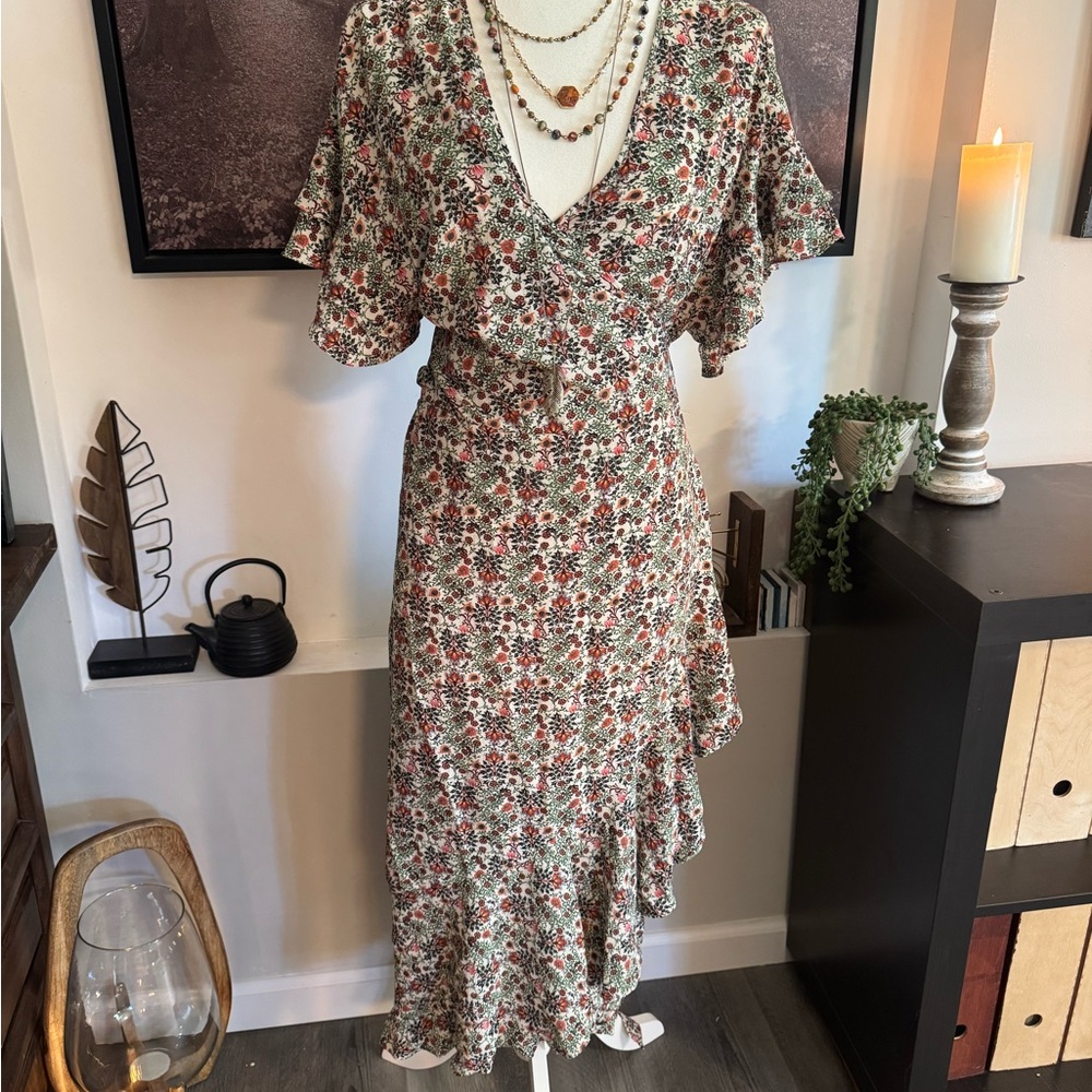 Max Studio Asymmetrical Floral Dress - Red and Green